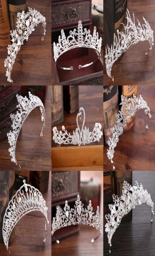 Diversifié argent cristal maride Tiara Crown Fashion Pearl Queen Wedding Crow Crowpiece Heading Hair Bijoux Accessoires 4555461