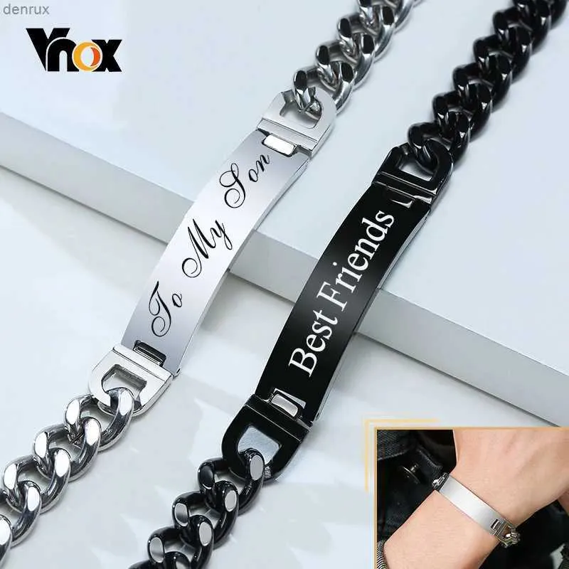 Chain Vnox Free Personalize Names Stainless Steel ID Bracelets for MenCustom Love Gift for Father Husband Son 9/12mm WideL240417