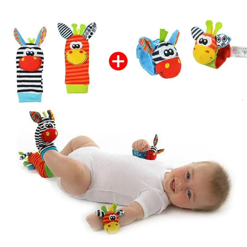 024 maanden Baby Ratles Soft Plush Toys Foot Pols Set Cartoon Born Development Educational for Children 240407
