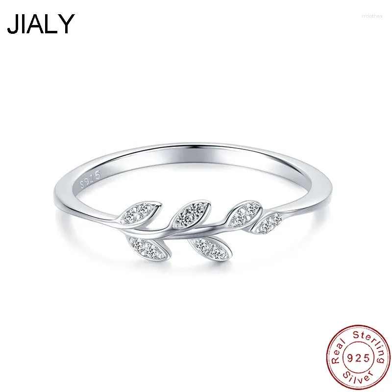 クラスターリングJly Fine European Sparkling CZ Spring Small Leaves S925 S925 STERLING SILVER RING