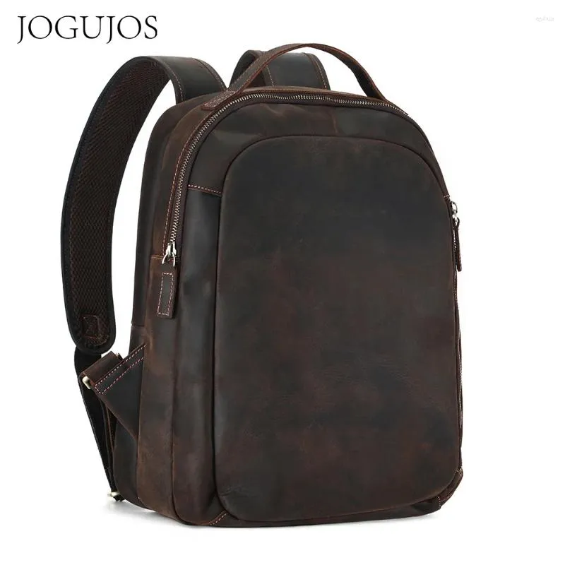 Sac à dos jogujos fou Horse authentique en cuir des sacs à dos pour hommes et sac à dos masculin voyage de 15,6 "sac à main d'ordinateur portable sac à main d'école décontractée