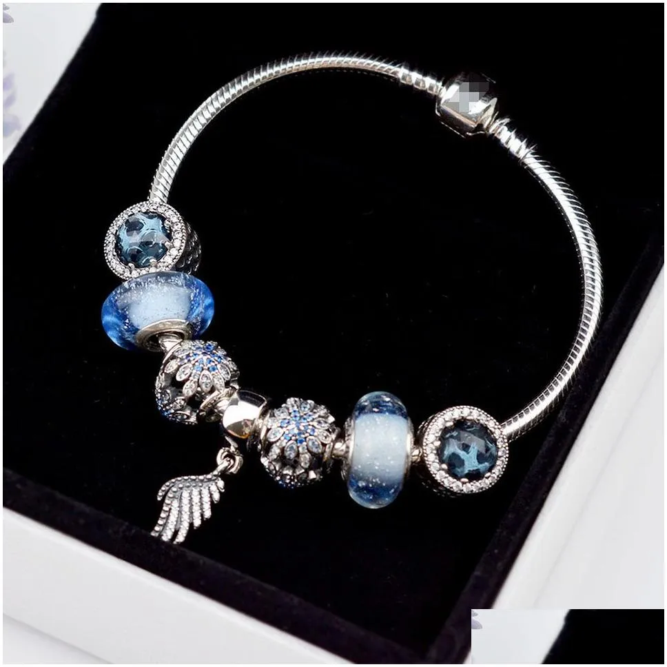 Bracelet de collocation de collocation Crystal Collocation Blue Cystal 100% 925 Sterling Sier.