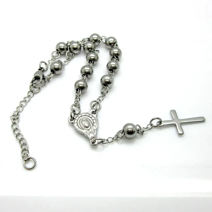 Men's charm Cross Jesus Bracelet & Bangle long rosary beads chain stainless steel men's jewelry