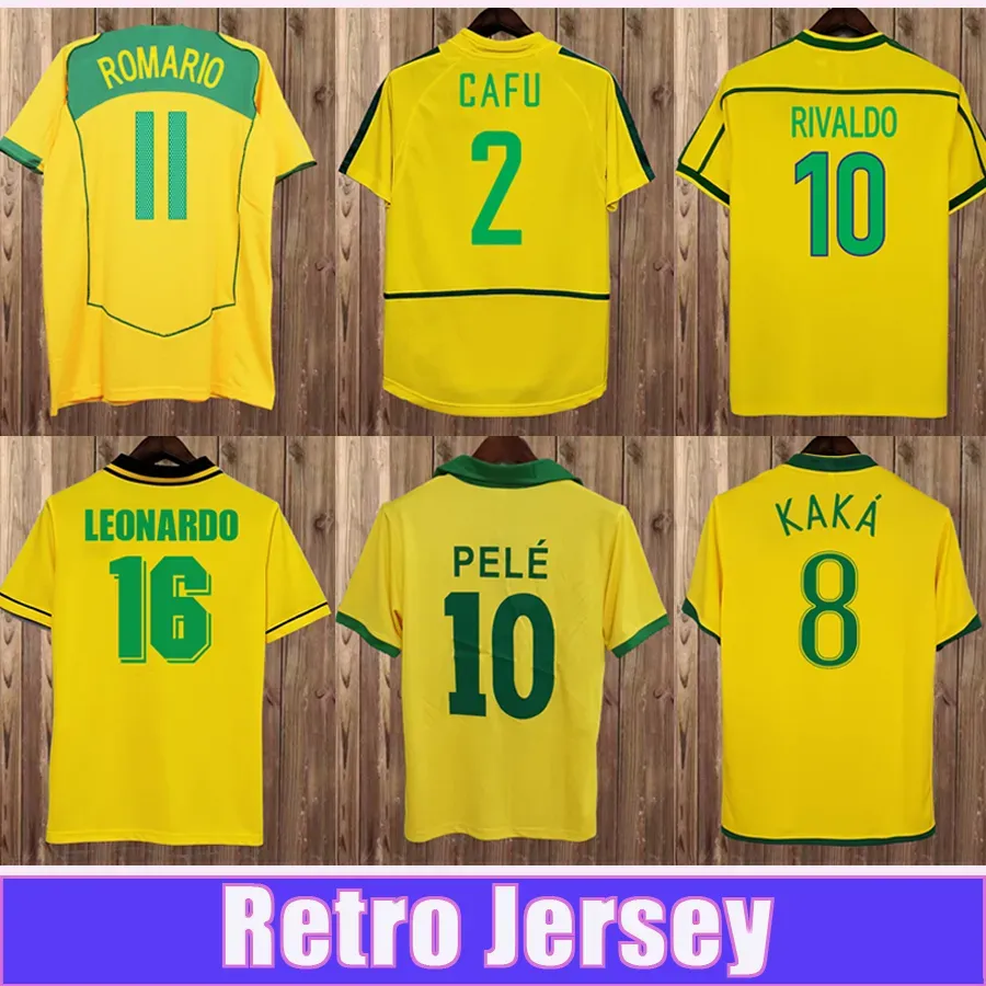 1998 Jerseys de football rétro de Dunga Brazil 1994 Romario Pele Ronaldinho Rivaldo Careca Leonardo R. Carlos Fabiano D. Alves Brasil Home Shirts de football