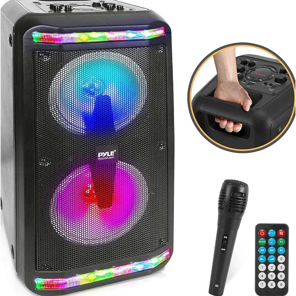 PLYLE Portable Stereo Karaoke Speaker con microfono incorporato, luci per feste a LED, USB MP3, radio FM, 65 subwoofer, 500 watt, M axp php266b - Ultimate Party Entertainment