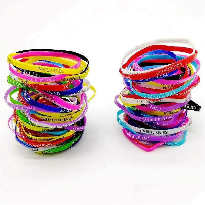 Jelly 200Pcs/Lots Sile Bracelet Wristband Cuff Bangle Boy Girl Elastic Mixed Style Jewelry Gifts Drop Delivery Bracelets Dhmze