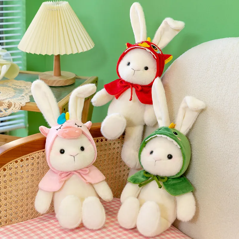 Cute Folded Ear Rabbit with Hat Cloak Rabbit Doll Soft and Cute Plush Toy Children's Birthday Gift Girl Doll