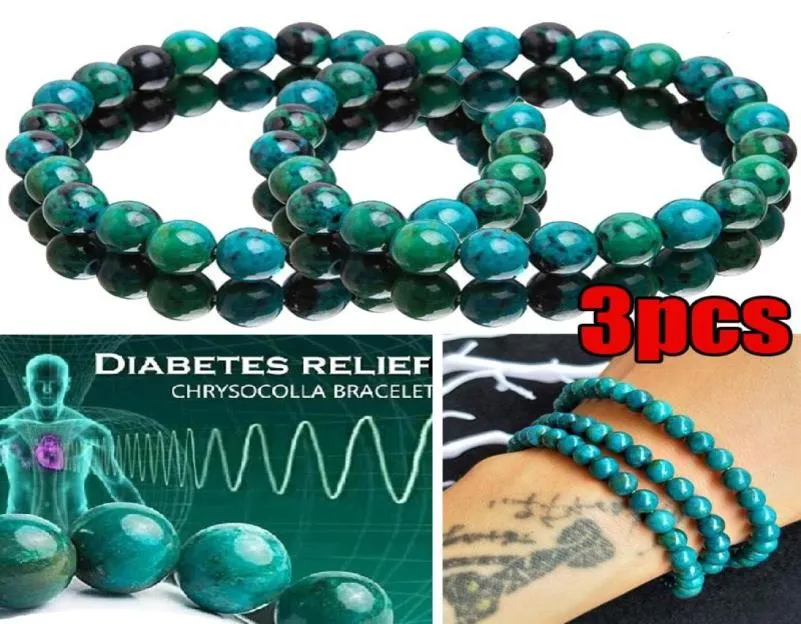 1 3pcs Chrysocolla Strands Malachite Bracelets For Women Men Natural Stone Beads Bracelet Round Shape Diabetes Relief Jewelry303677795131