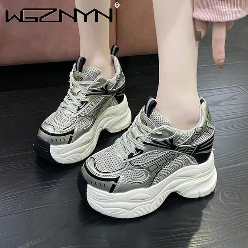 Scarpe casual 10 cm Summer Women High Top Sneakers Autunno Spring Female Sneaker e traspirante a cuneo Zapatos Mujer