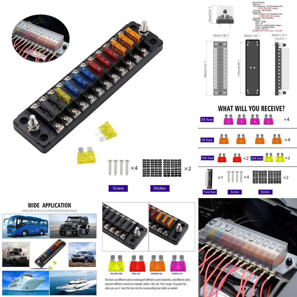 NIEUW 12 DC12V-32V Automotive Blade Blok Way Schroefmoer Terminal Zekeringkasthouder voor autolruckvoertuig Mariene boot