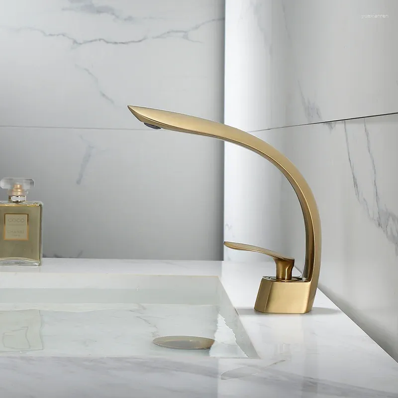 Bathroom Sink Faucets Brushed Gold Light Luxury Washbasin Faucet Nordic Cabinet Basin And Cold All Copper