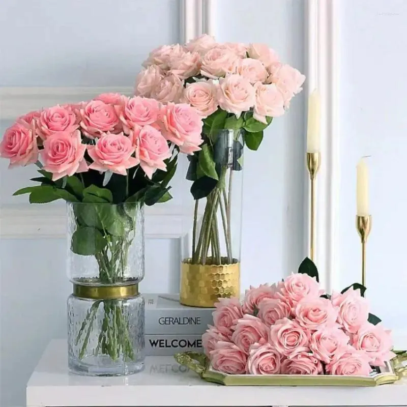 Decorative Flowers Moisturizing Simulated Rose Flower Solid Color Fashion Bouquet Accessories Mix Home Vase Decor INS Style Fake