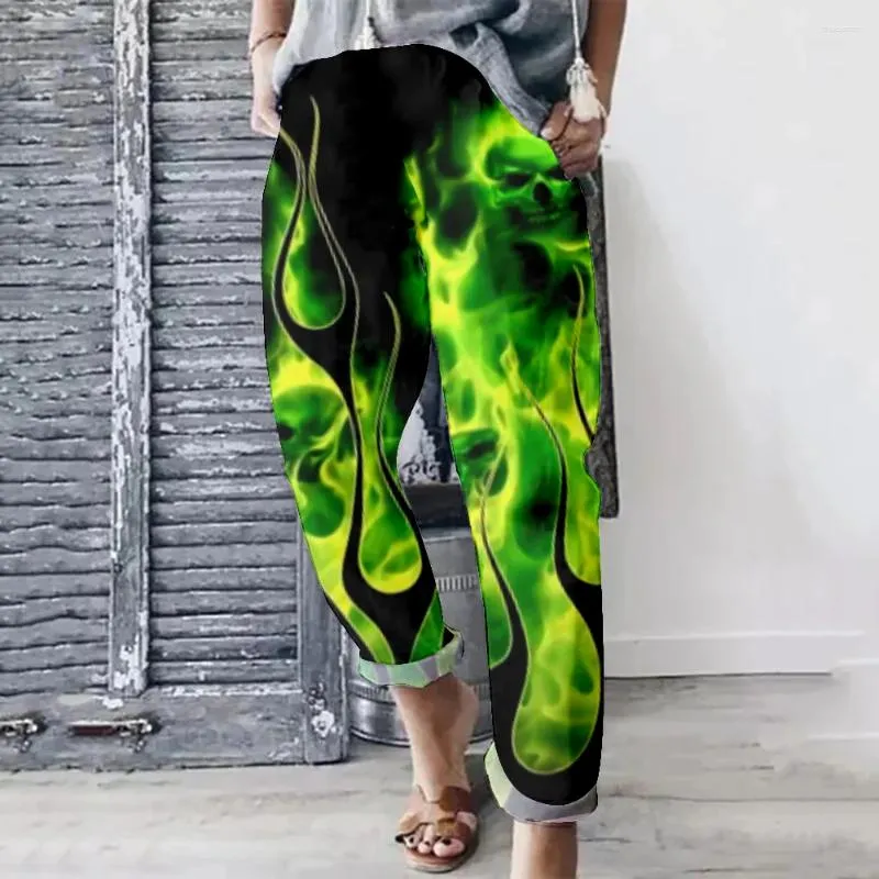 Spodnie damskie Spring Flame Design Women Summer Y2K Streetwear Trendy sznurka w wysokim pasie