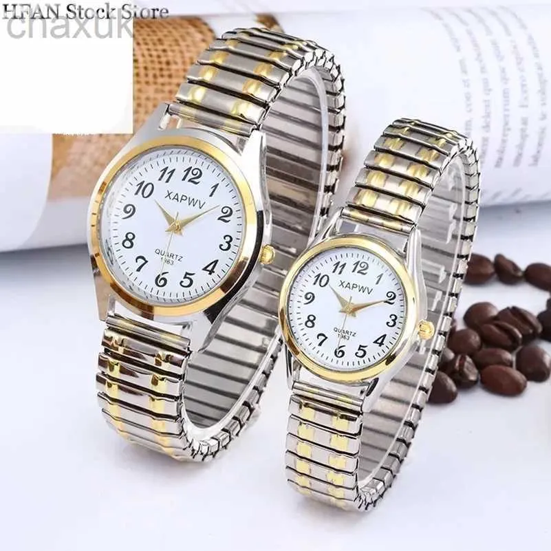 Wristwatches 1PCs Classic Vintage Business Women Men Elastic Gold Sliver Quartz Watch Tide Lovers Couple Bracelet Watches Party Office Gifts d240417