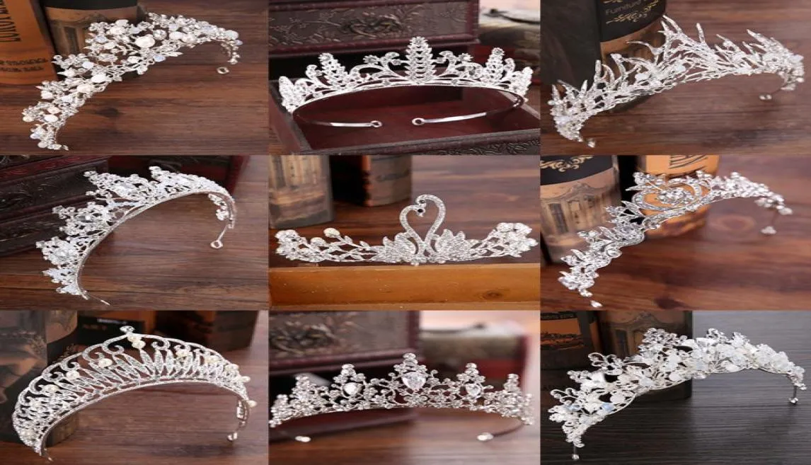 Vielfältige Silberkristallbraut Tiara Crown Fashion Pearl Queen Hochzeit Krone Kopfstück Hochzeit Haarschmuck Accessoires7179072