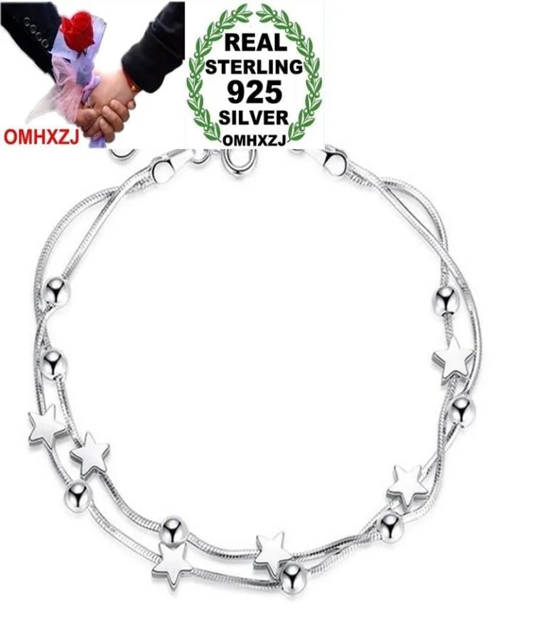 Omhxzj hele mode lieve mooie vrouw paar meisjes feest cadeau kralen kubus pentagram 925 sterling zilveren armband bangle sz926839877