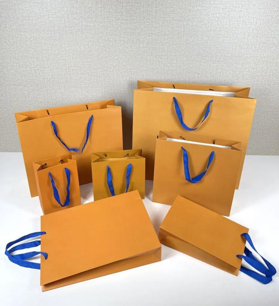 Orange Present Paper Bag Box DrawString Tygsäckar Display Fashion Belt Scarf Tote Jewelry Halsband Armband Earring Keychain Pendant8126096