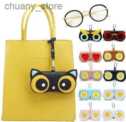 Sunglasses Cases 2021 Fashion Womens PU Leather Glasses Case Cartoon Portable Glasses Storage Pendant Bag Sunglasses Case Glasses Bag Y240416