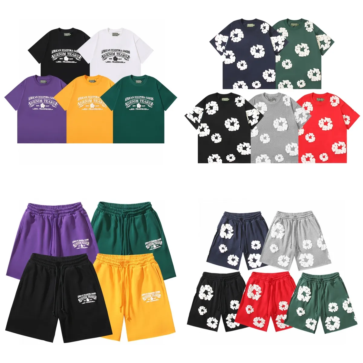 24SS Мужская дизайнерская футболка хлопковые венок улицы повседневные летние шорты с коротким рукавом свободные спортивные костюмы S-xl