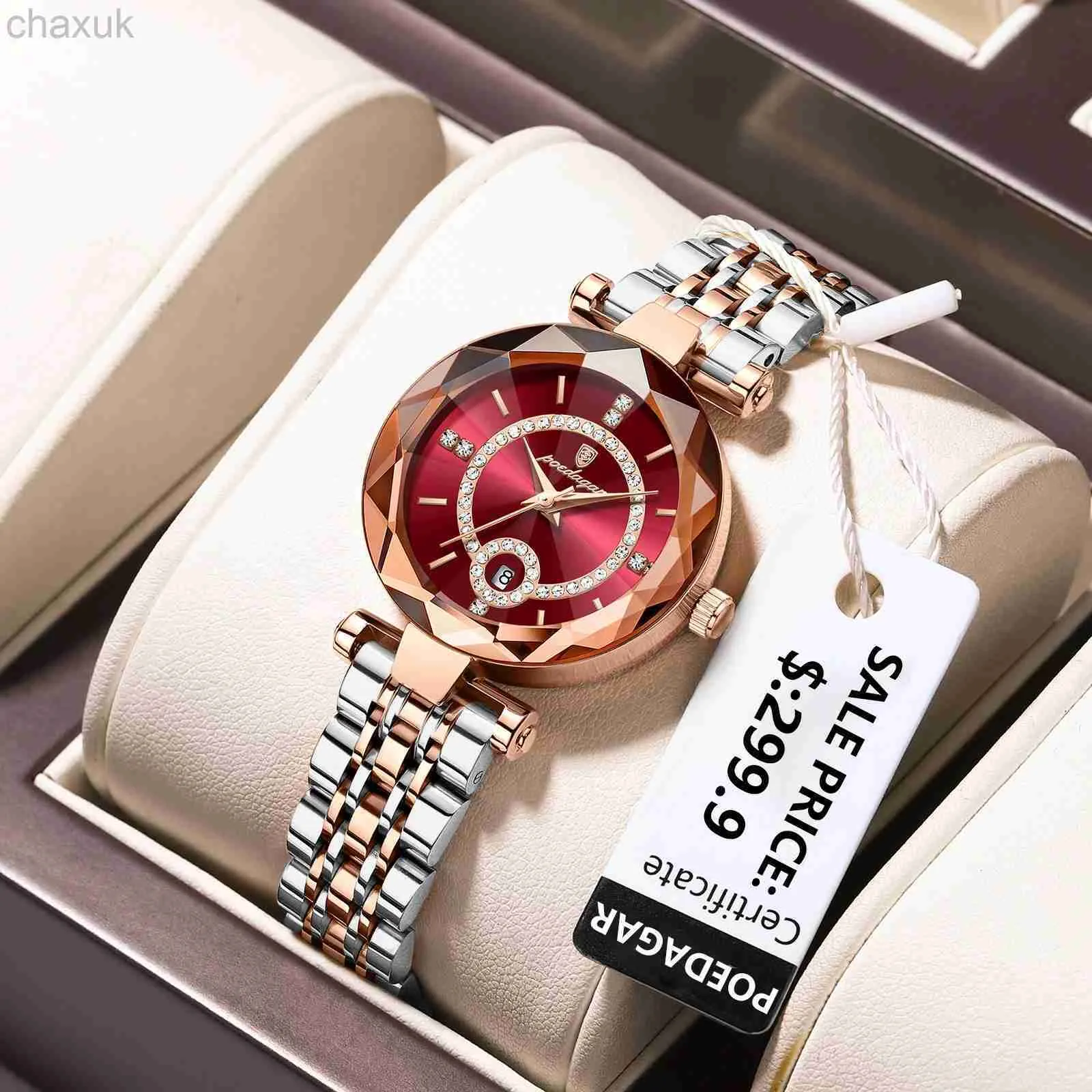 Armbandsur Poedagar Luxury Watch for Woman High Quality Diamond Ladies Quartz Waterproof Date rostfritt stål Kvinnor Watches Reloj+Box D240417