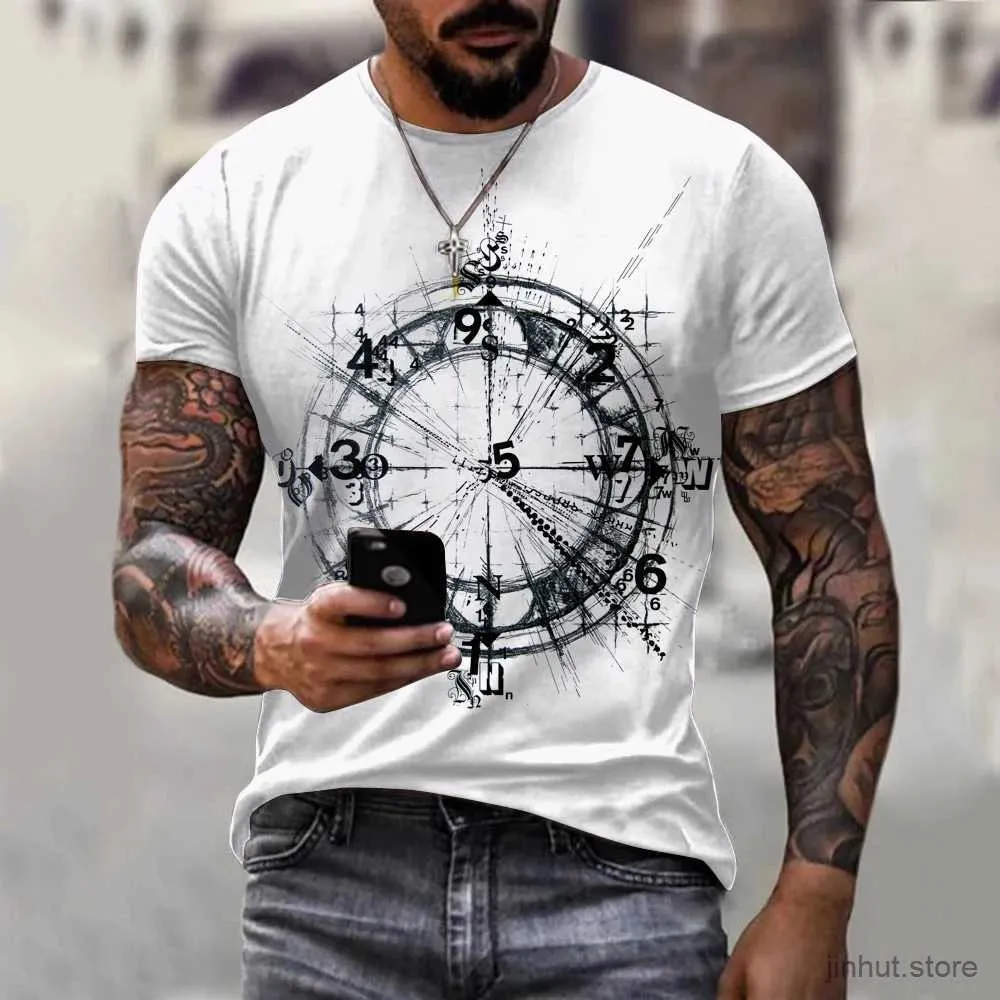 Men's T-Shirts Vintage Mens T-shirt Summer Short Sleeve O-neck 3D Anchors Print Top Tee Shirt Oversized Mens Clothing Casual Streetwear