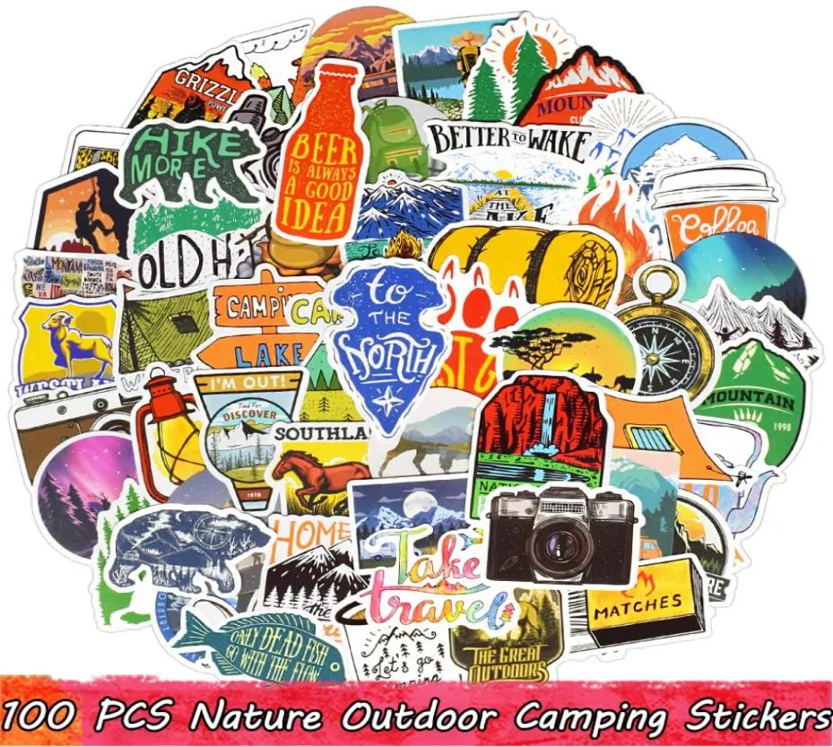 100 PCS Nature Outdoor Camping Autropuis des autocollants de randonnée Sport Sport pour adolescents Adultes To DIY Bouteille d'eau ordinateur portable Skateboa4077611