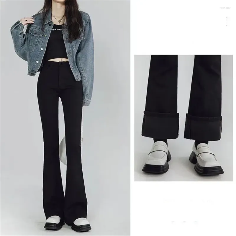 Jean pour femmes hautes taille décontractée florale Chic Y2k plus Velvet Winter Warm Denim Tableau Slim Vintage Harajuku Streetwear Pant