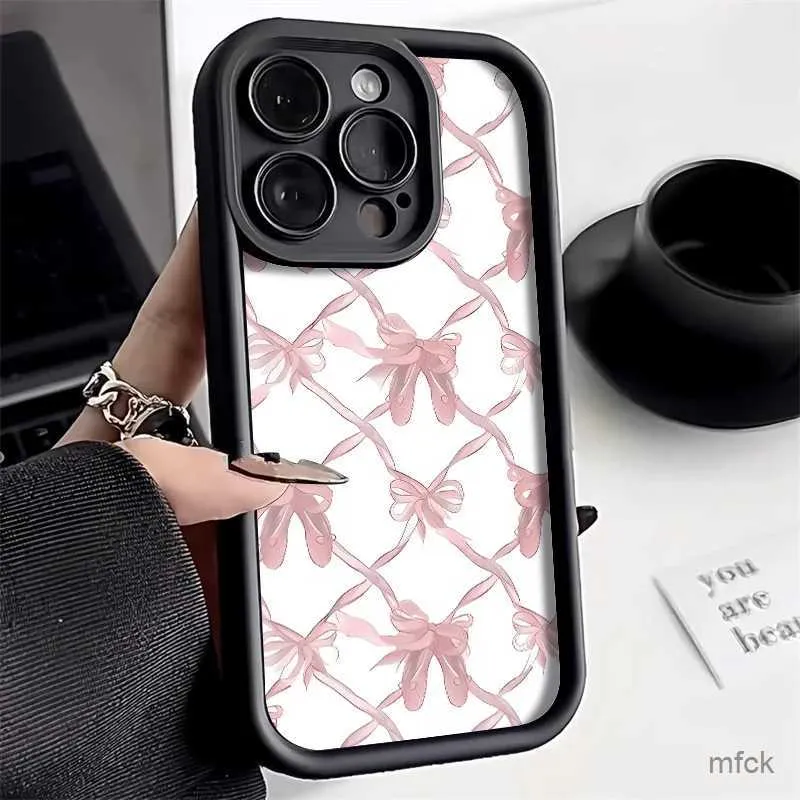 Cell Phone Cases Korean Cute Pink knot Soft Silicone Phone Case For phone 13 Case phone 15 11 12 14 Pro Max XR 7 8 Plus X XS SE Back Cover