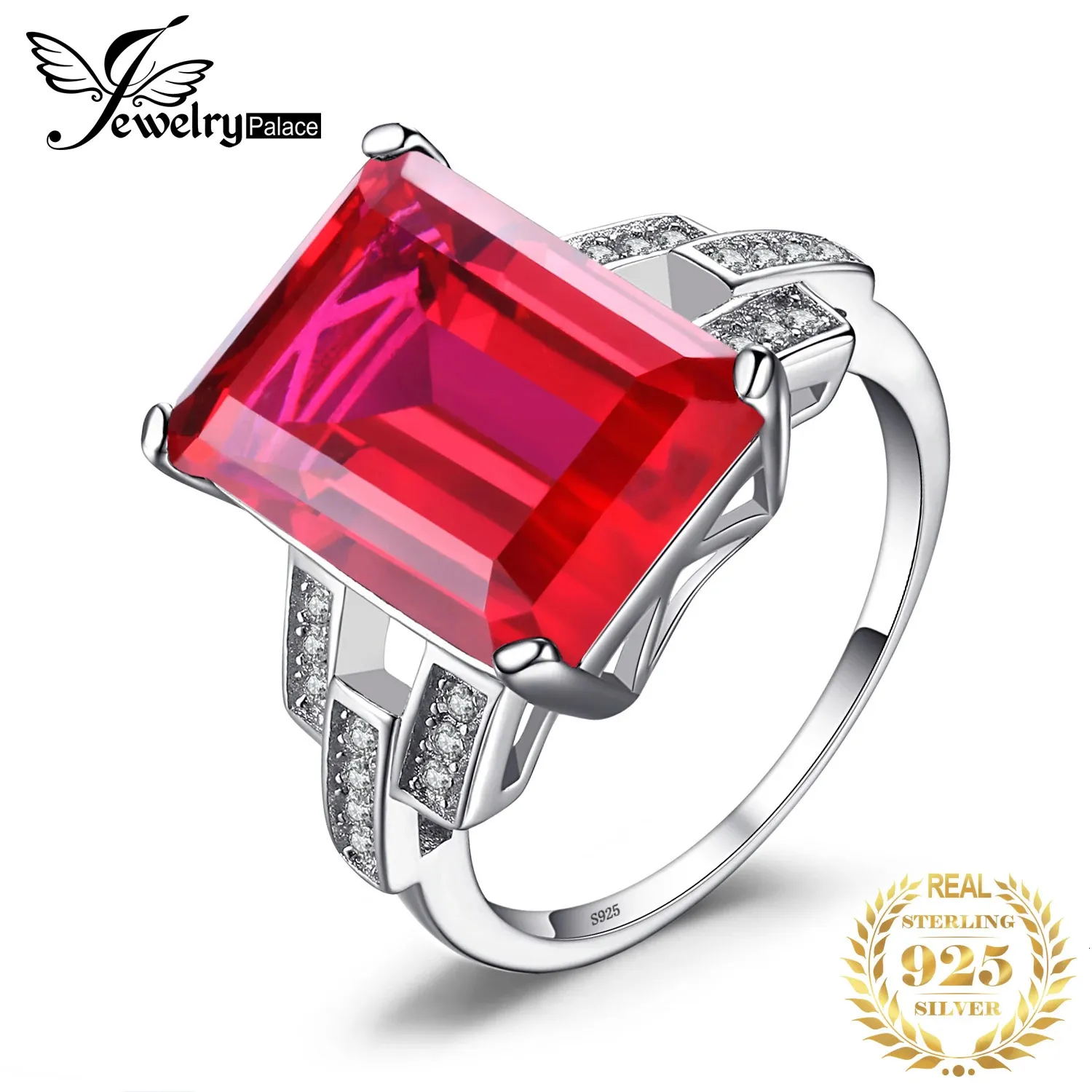 JewelryPalace 91ct Red Created Ruby 925 Sterling Silver Solitaire Mariage Engagement Anneau de fiançailles pour femmes Fine bijoux Gift 240417