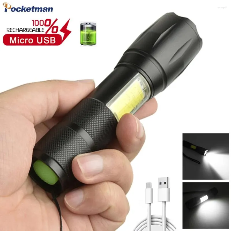 Flashlights Torches POCKETMAN COB LED 4 Lighting Modes USB Rechargeable Waterproof Zoom Torch For Cycling Camping Hunting