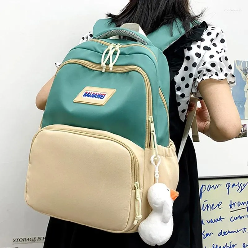 バックパックパッチワークカラー女性ティーンエイジガールラップトップラックサック学生学校バッグ韓国スタイルスクールバッグ2024ボーイズバグパックモキラ