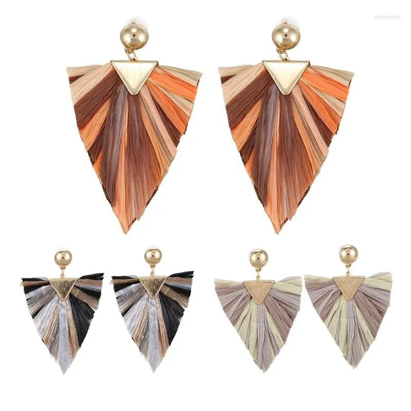 Stud Earrings Trendy Fashion Geometric Mixed Color Series Raffia Fringed Tassel Hanging Ladies