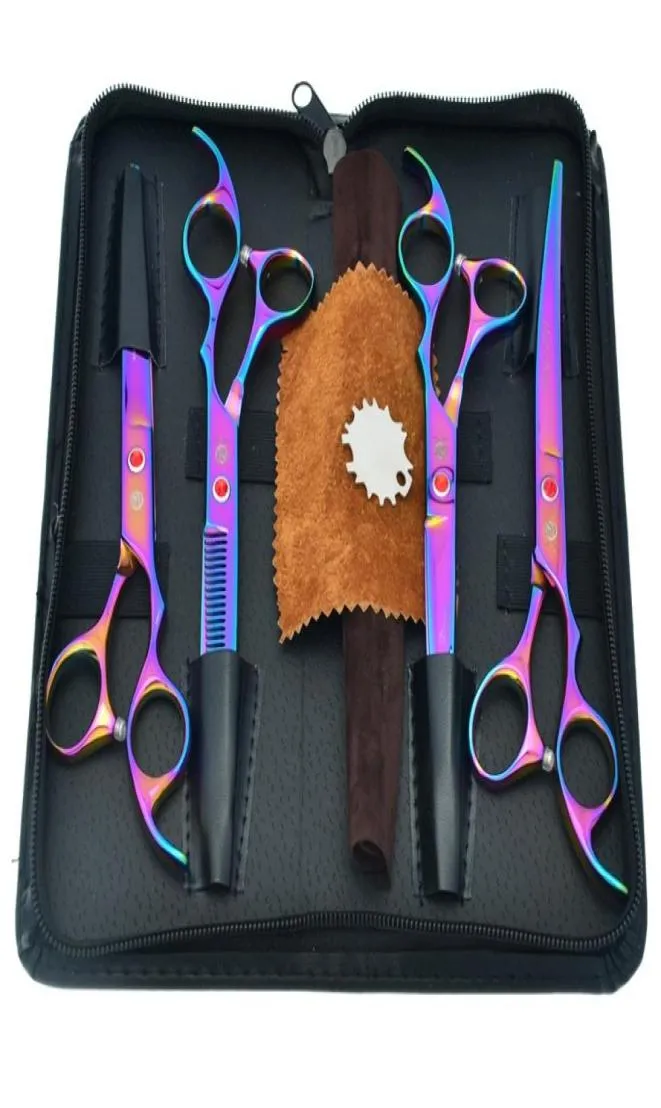 70Inch Purple Dragon Cutting Scissors Thinning Scissors Curved Shears Stainless Steel Pet Scissors for Dog Grooming Tesoura Pup1213389