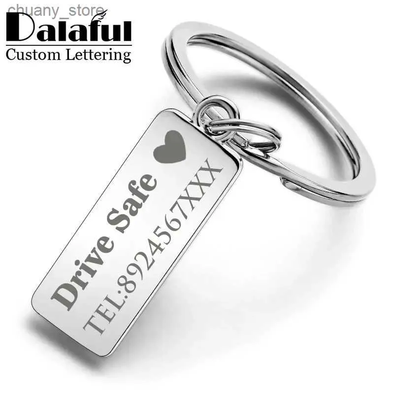 Keychains Lanyards Custom Engraved Keychain Car Name Stainless Steel 개인화 선물 맞춤형 방지 키 체인 링 P009 Y240417