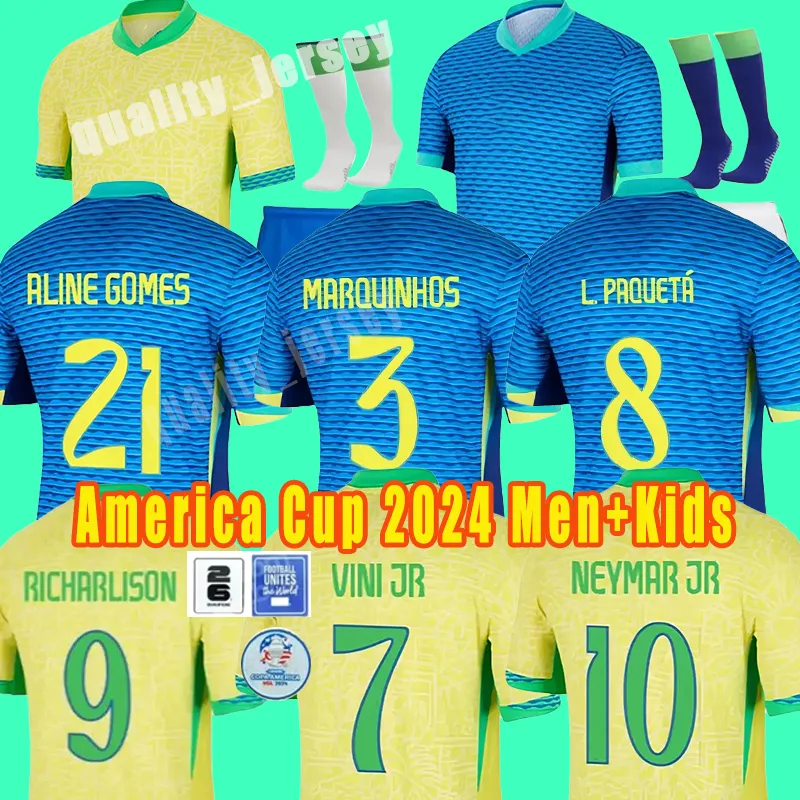 S-4xl Brazils Fußballtrikot 2024 2025 Copa America Cup Neymar Vini Jr. Kinder Kit Sets Brasil National Football Shirt Home Away-Version Rodrygo Martinelli