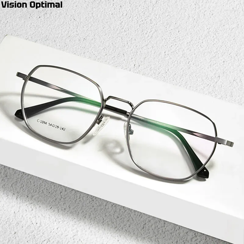 Solglasögon ramar Vision Optimal män Retro Polygonal Ultra Light Alloy Frame Optical Recept Anti Blue Glasses 1094