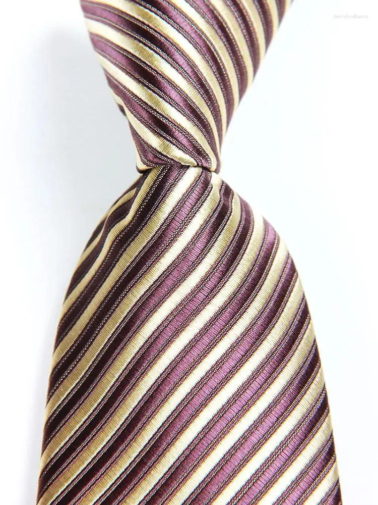 Bow Ties Classic w paski Gold Brown krawat jacquard tkany jedwabny jedwab 8 cm męski krawat biznesowy przyjęcie weselne formalne szyja