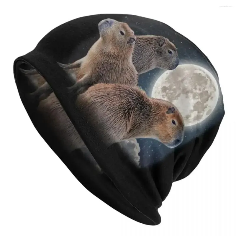 Boinas tres capibaras y luna gorro de gorro de gorro hombres mujeres frías unisex divertidos capybara invernal skullies beanies gorras