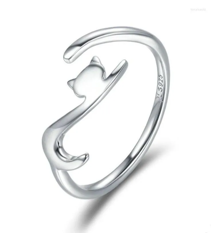 Bröllopsringar Onequarter 925 Sterling Silver Sticky Cat with Long Tail Finger Ring Women Justerbara engagemang Kreativa smycken 202046615