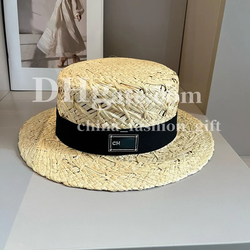 Chapéu de palha de designer chapé de balde largura chapéu de grama para mulheres Bandagem Bandagem Férias de verão Sun Devul Hat Hat Hat
