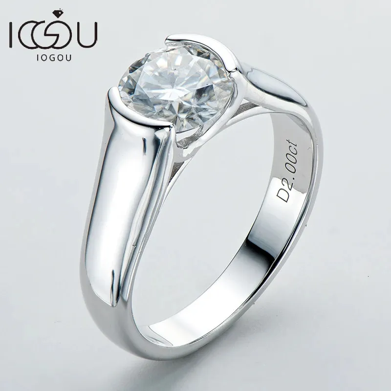 Iogou 2ct Diamond Solitiare Anillos de compromiso para mujeres 100% 925 STERLING SIGER BRIDAL Bisel Bisel Afecto 8 mm 240417