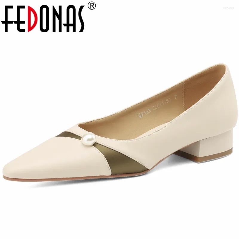 Kledingschoenen fedonas mode dames koe lederen pumps dik hoge hakken comfort zacht kantoor elegante puntige teen casual vrouw