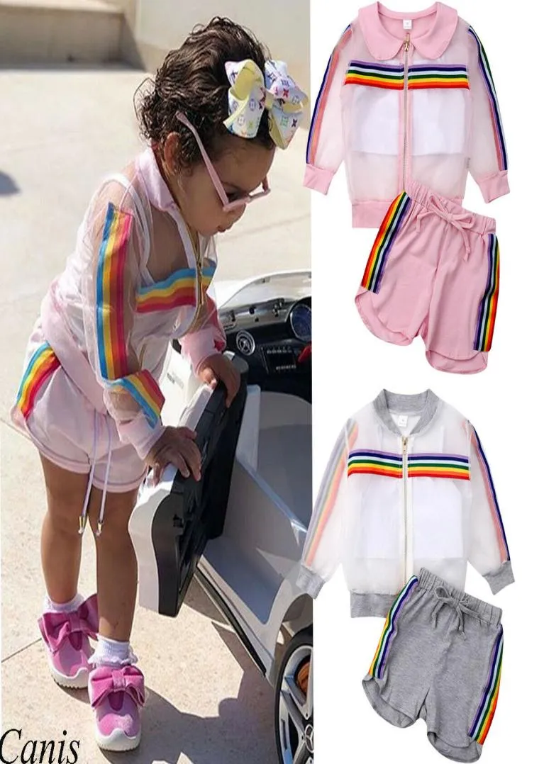 Vêtements pour enfants ensemble arc-en-ciel Stripe Transparent Mabet Vest Shorts 3 PCS Girl Sun Protective Tentifit Clothes Summer 6955042