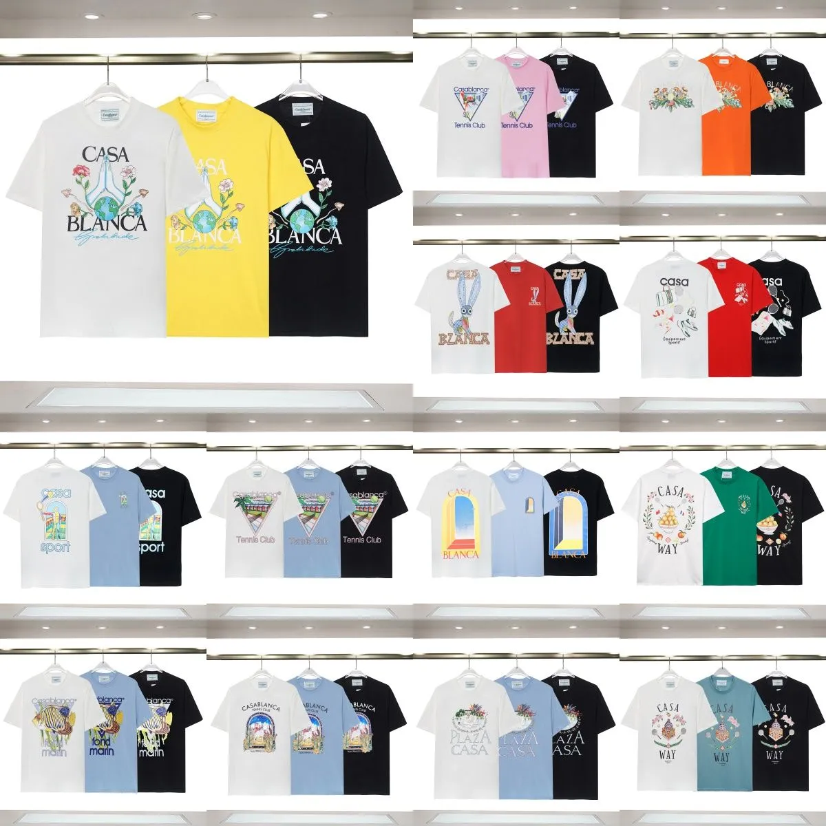 カサブランカサマーニュースワンテニススポーツカジュアルショートスリーブTシャツファッションブランドメンズアンドウィメンズ