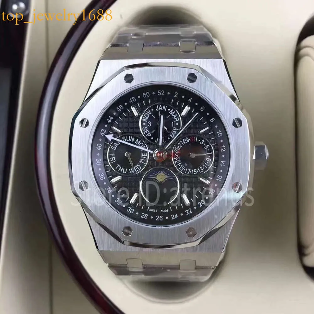 Top Fashion Automatische mechanische selbstwickelnde Uhr Männer Gold Sapphire Glass Mond Phase Casual Armbanduhr Full Edelstahluhr 613L