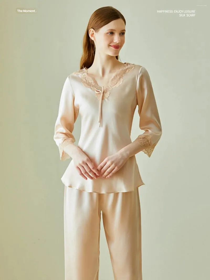 Women's Sleepwear High Quality Real Silk Spring Autumn And Summer High-End Pajamas Western Style Slimming Sense Home Wear Women