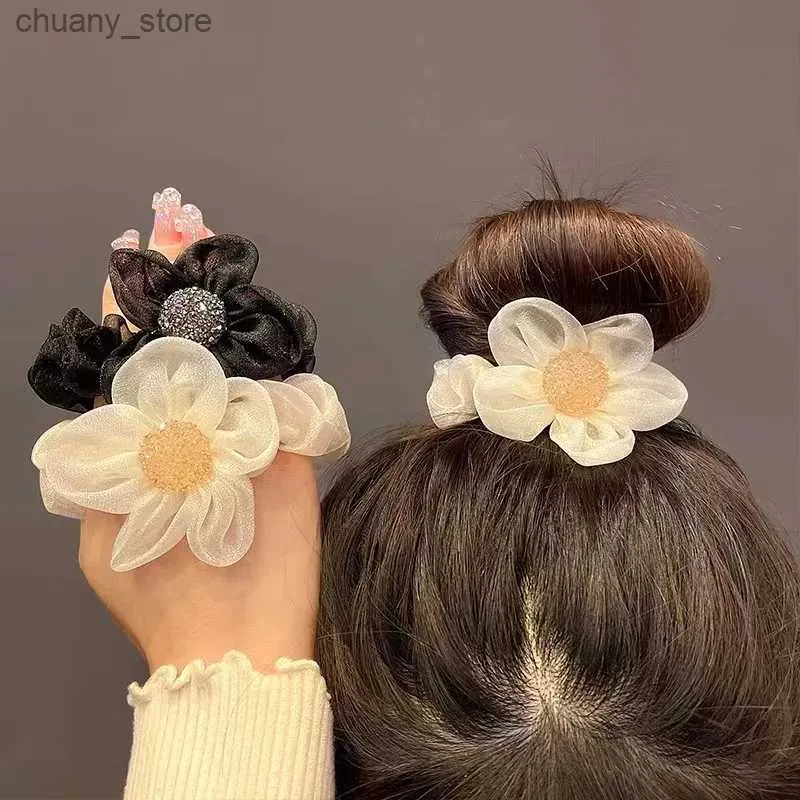 Bands de caoutchouc à cheveux New Gauze coréenne Floral Elastic Hair Bands Fashion Elegant Rope Hair Cair Classe Clavage Clôarres Filles Femmes Femmes Accessoires Y240417