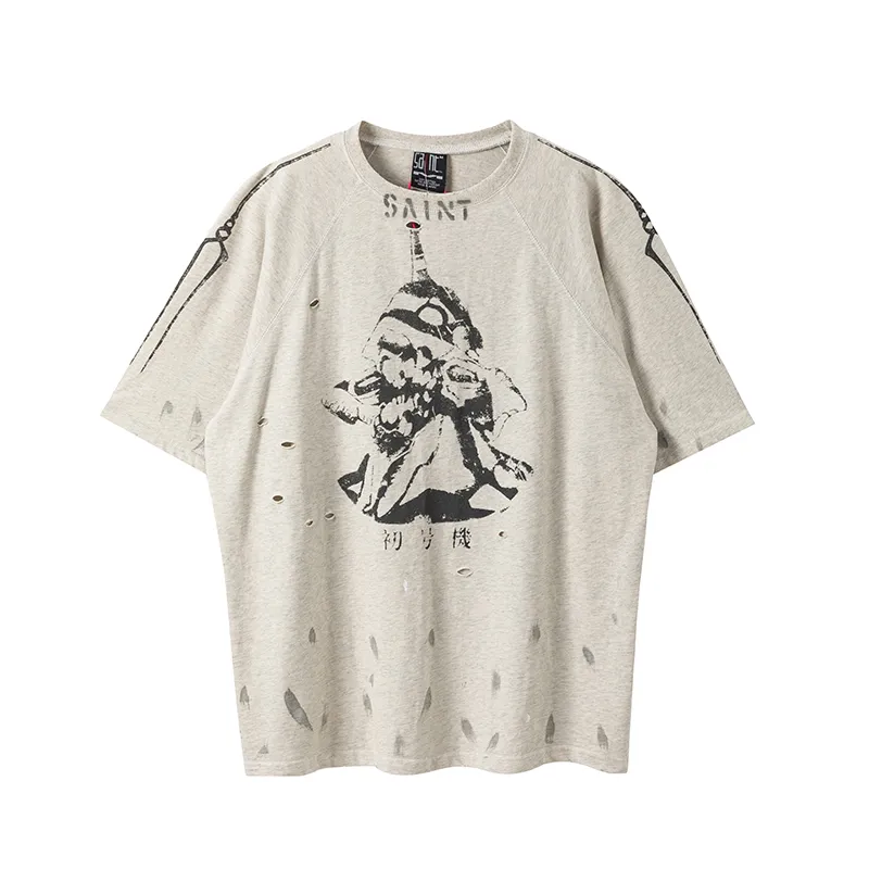 Gray Tees T-shirts zomer vintage hoogwaardige mannen vrouwen gedrukte tops tee real pics 2024