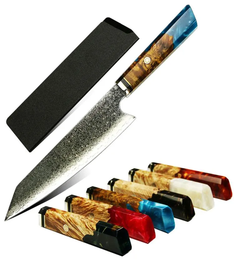 Kockkniv 67 lager Damascus Steel 8 tum japanska köksknivar skarp klyvskivor Gyuto Knife Exquisite Epoxy Harts Solidifie4466583