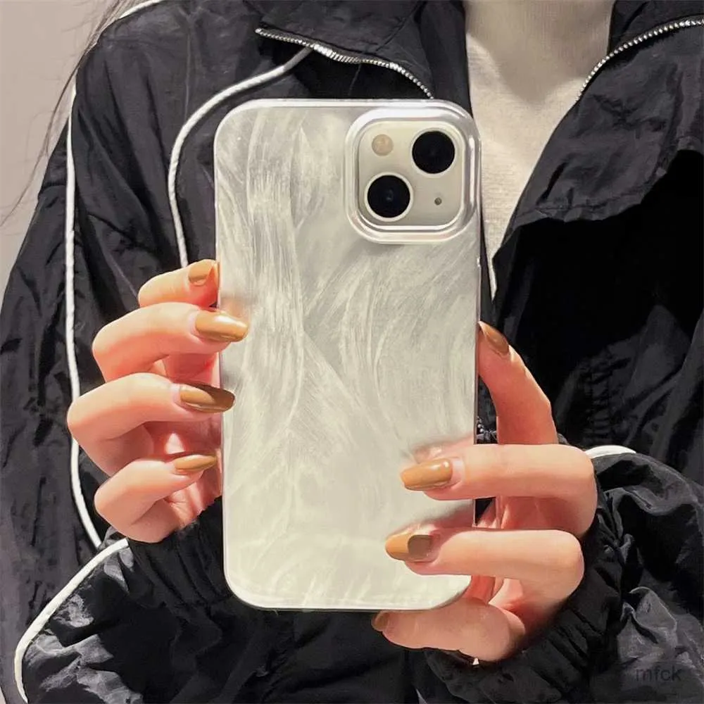 Cell Phone Cases Korean INS Simple Plating Siliver Wire-drawing Feather Camlet Soft Phone Case For phone 15 Pro Max 14 Pro 13 12 Pro 11 Cover